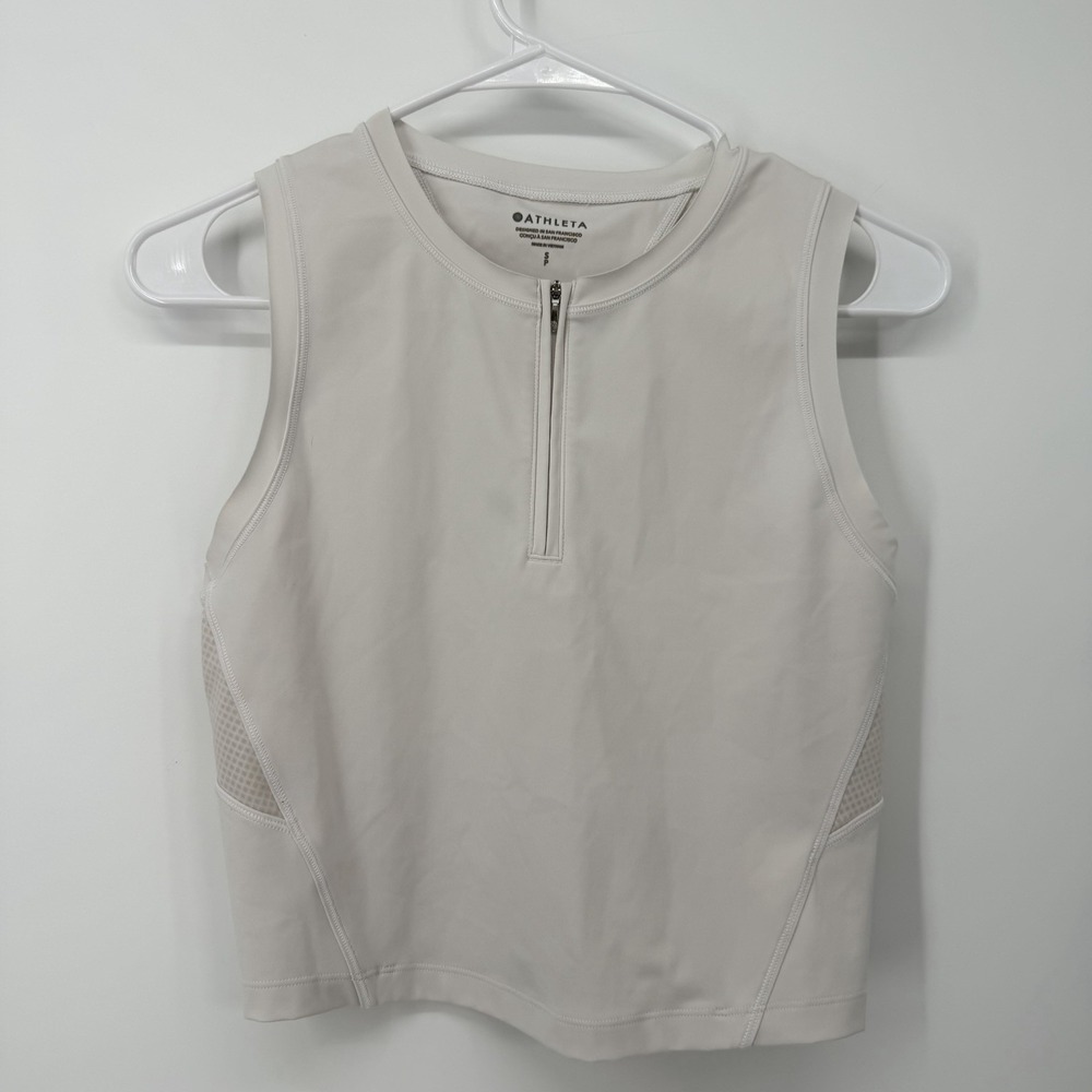 Athleta Off White Cropped Tank Top Cutout Back Women's Small 1/4 Zip Athletic